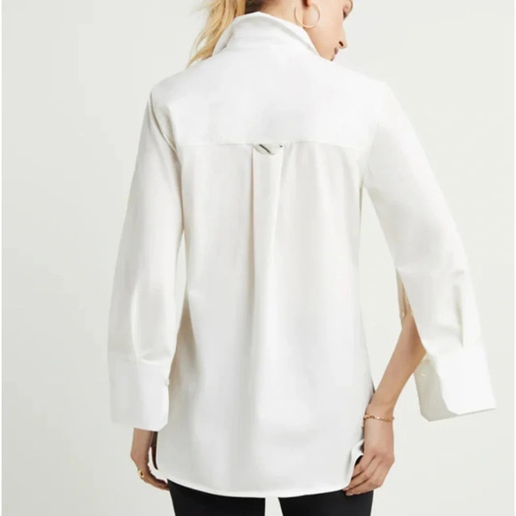 NWT GSTQ Placket Long Sleeve Collar Shirt Off White Top XS - Picture 4 of 12